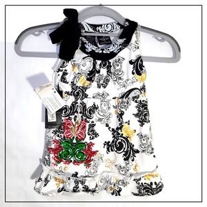 Y2K‎ Baby Phat Girl Dress 5 6 White Embroidered Ruffle Bow Gold Cat Logo Cottage